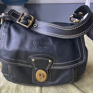 Coach Black and Gold Shoulder Bag with Turnlock Closure